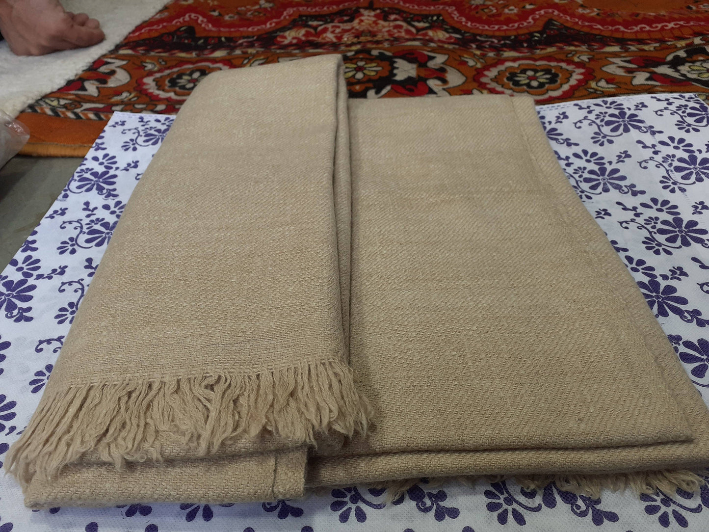 Extra Large Thick Beige Handwoven Pure Pashmina Wool Meditation Shawl,Cashmere Prayer Blanket,Himalayan Cashmere Blaket,Pashmina Wool Wrap