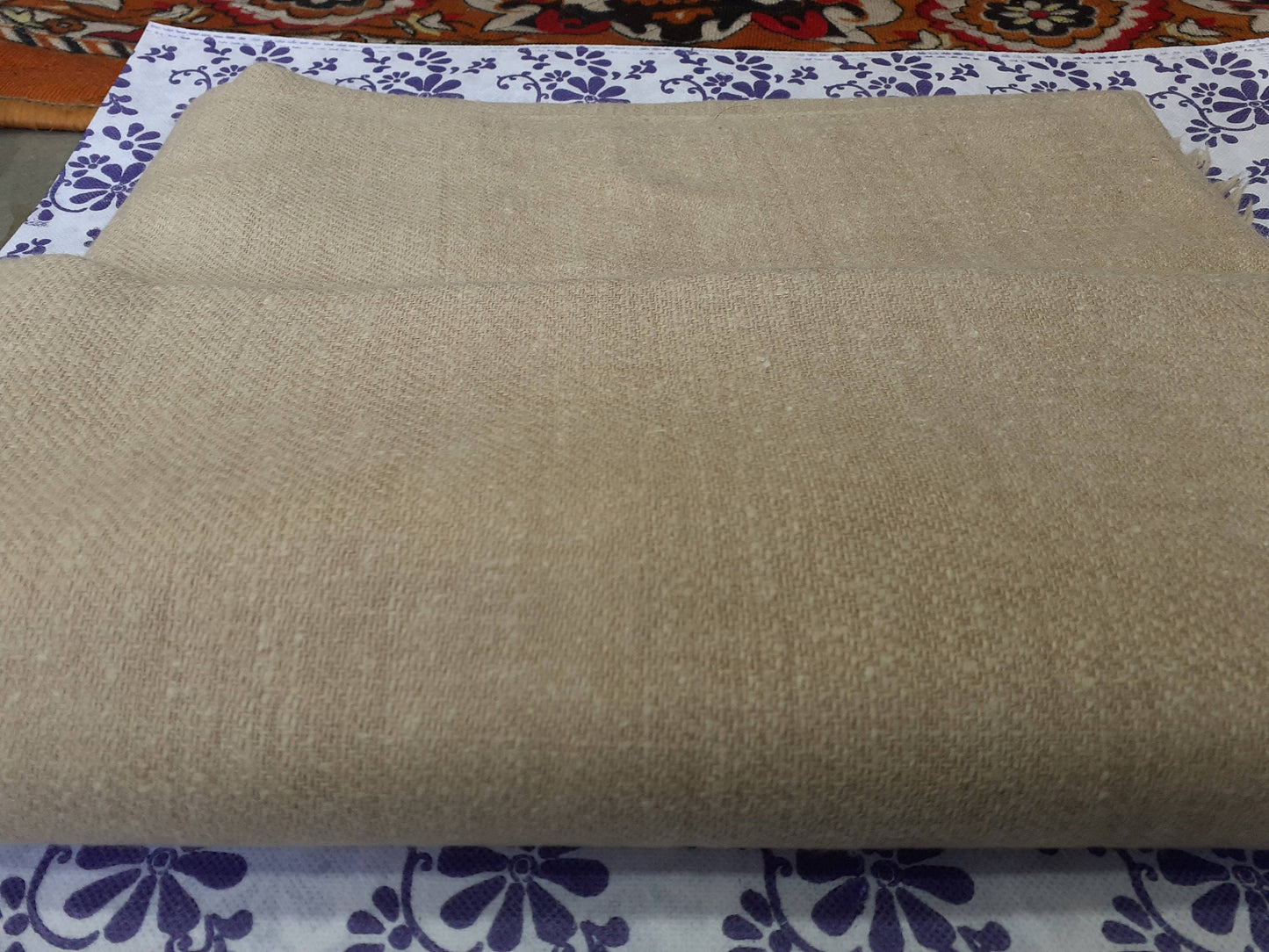 Extra Large Thick Beige Handwoven Pure Pashmina Wool Meditation Shawl,Cashmere Prayer Blanket,Himalayan Cashmere Blaket,Pashmina Wool Wrap