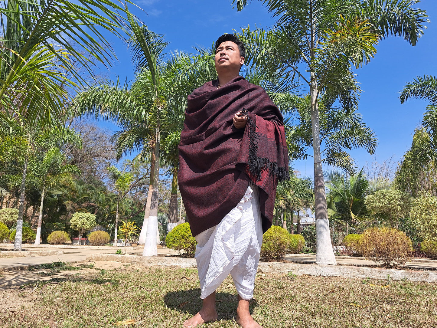 BODHISATTVA X-Large Handwoven DarkRed Himalayan Sheep Wool Buddhist Meditation Shawl,Indian Himalayan PrayerYoga Blanket,Tibetan Prayer Wrap