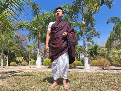 BODHISATTVA X-Large Handwoven DarkRed Himalayan Sheep Wool Buddhist Meditation Shawl,Indian Himalayan PrayerYoga Blanket,Tibetan Prayer Wrap