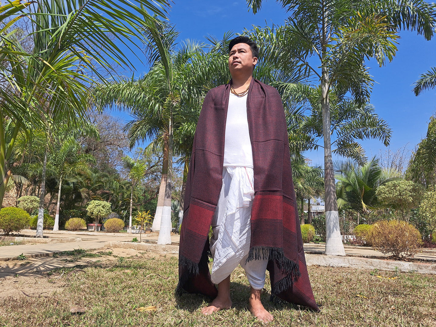 BODHISATTVA X-Large Handwoven DarkRed Himalayan Sheep Wool Buddhist Meditation Shawl,Indian Himalayan PrayerYoga Blanket,Tibetan Prayer Wrap