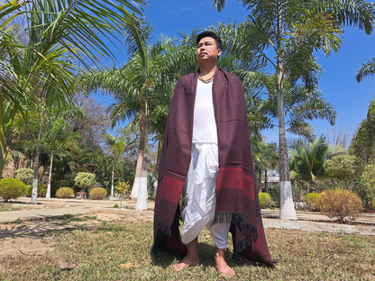 BODHISATTVA X-Large Handwoven DarkRed Himalayan Sheep Wool Buddhist Meditation Shawl,Indian Himalayan PrayerYoga Blanket,Tibetan Prayer Wrap