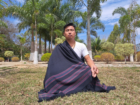 Handwoven Navy Blue Himalayan Sheep Wool Meditation Shawl,Indian Prayer Blanket,Himalayan Wool,Kullu Shawl,Handmade Indian Shawl,