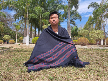 Handwoven Navy Blue Himalayan Sheep Wool Meditation Shawl,Indian Prayer Blanket,Himalayan Wool,Kullu Shawl,Handmade Indian Shawl,