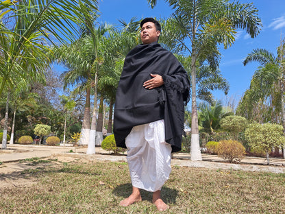 ATMAN X-Large Thick Black Color Handwoven Pure Himalayan Yak Wool Meditation Blanket,Tibetan Yak Wool Wrap,Tibetan Yak Wool Prayer Blanket