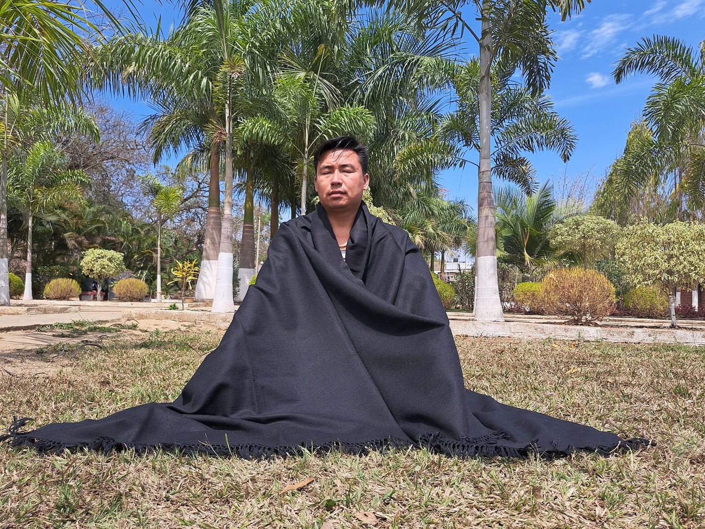 ATMAN X-Large Thick Black Color Handwoven Pure Himalayan Yak Wool Meditation Blanket,Tibetan Yak Wool Wrap,Tibetan Yak Wool Prayer Blanket
