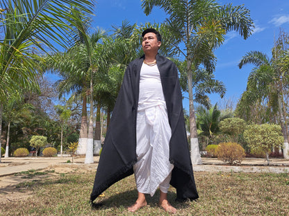 ATMAN X-Large Thick Black Color Handwoven Pure Himalayan Yak Wool Meditation Blanket,Tibetan Yak Wool Wrap,Tibetan Yak Wool Prayer Blanket