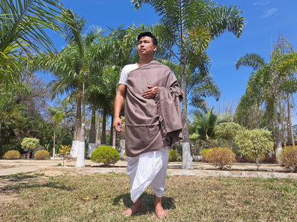 Handwoven Light Brown Pure Himalayan Sheep Wool Meditation Shawl,Himalayan Prayer Blanket,Kullu Shawl,Ethnic Indian Shawl,Wool Prayer Wrap