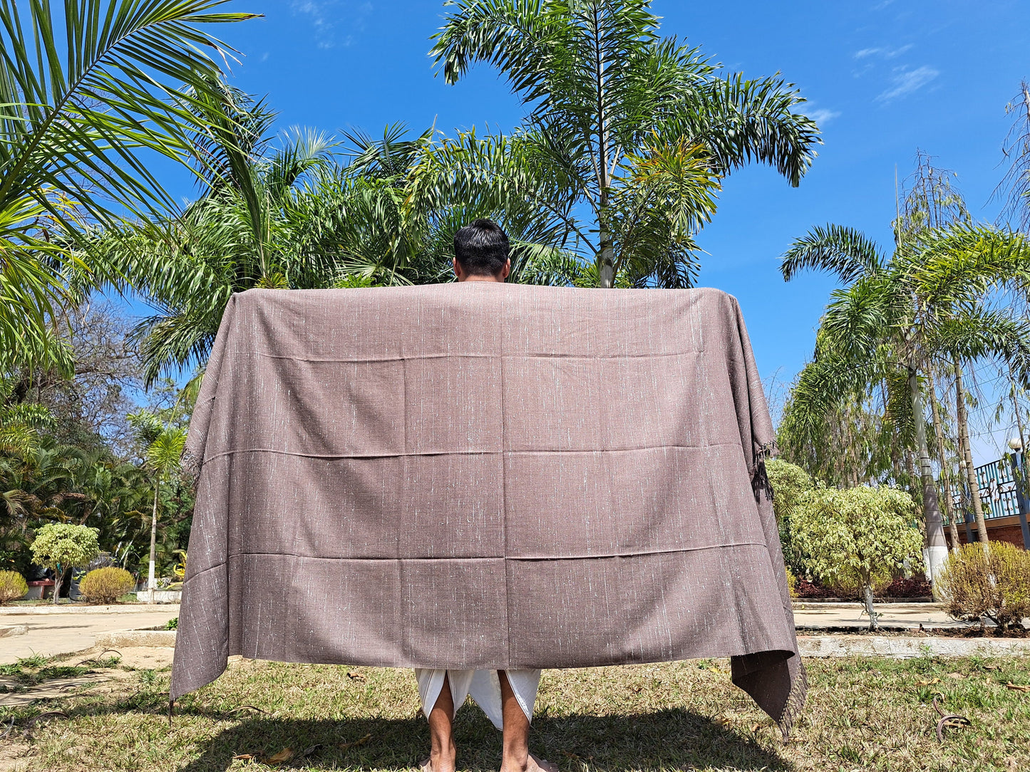 Handwoven Light Brown Pure Himalayan Sheep Wool Meditation Shawl,Himalayan Prayer Blanket,Kullu Shawl,Ethnic Indian Shawl,Wool Prayer Wrap