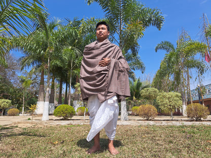 Handwoven Light Brown Pure Himalayan Sheep Wool Meditation Shawl,Himalayan Prayer Blanket,Kullu Shawl,Ethnic Indian Shawl,Wool Prayer Wrap