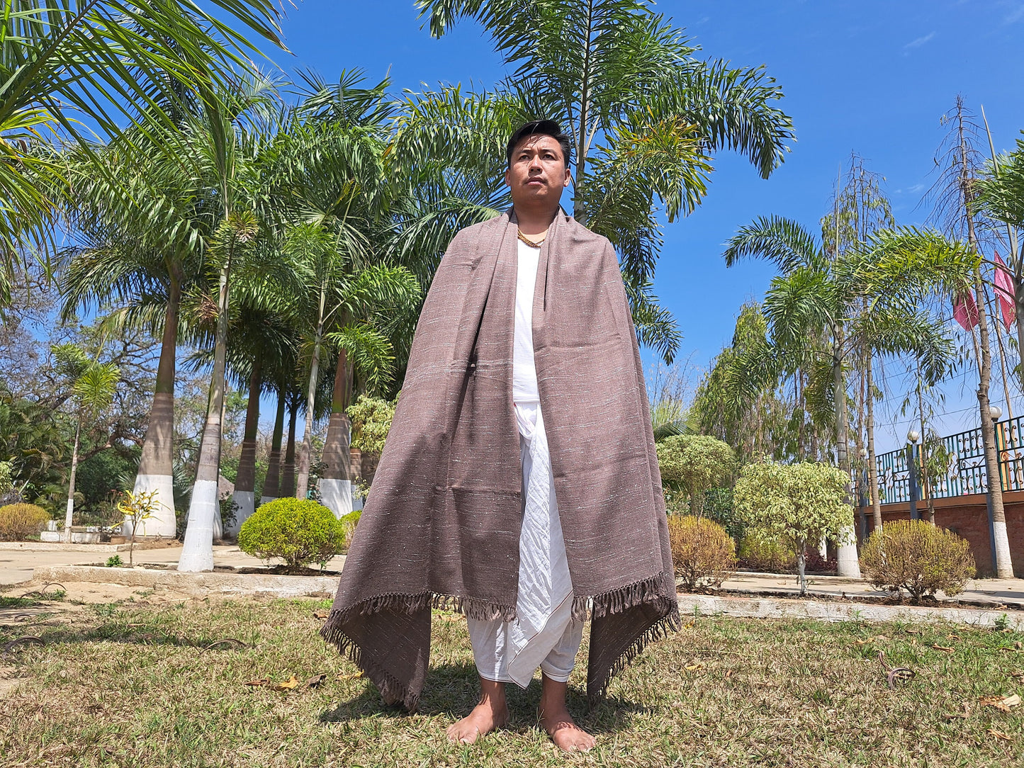 Handwoven Light Brown Pure Himalayan Sheep Wool Meditation Shawl,Himalayan Prayer Blanket,Kullu Shawl,Ethnic Indian Shawl,Wool Prayer Wrap