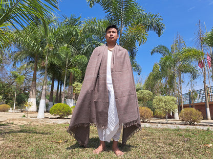 Handwoven Light Brown Pure Himalayan Sheep Wool Meditation Shawl,Himalayan Prayer Blanket,Kullu Shawl,Ethnic Indian Shawl,Wool Prayer Wrap