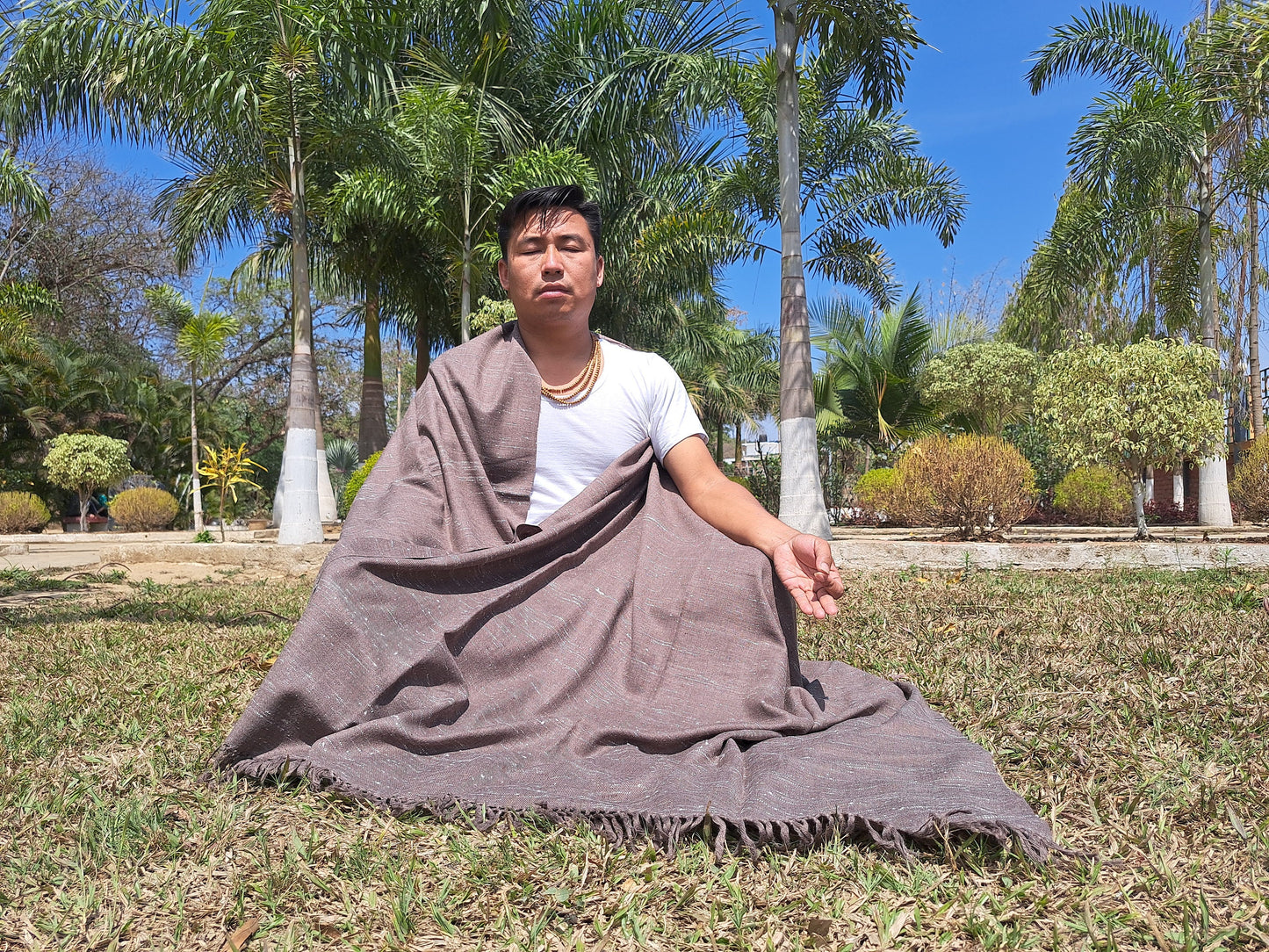 Handwoven Light Brown Pure Himalayan Sheep Wool Meditation Shawl,Himalayan Prayer Blanket,Kullu Shawl,Ethnic Indian Shawl,Wool Prayer Wrap