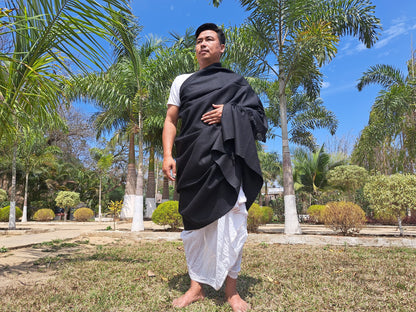 TRIVENI Handwoven Black Pure Himalayan Sheep Wool Meditation Shawl,Himalayan Prayer Blanket,Kullu Shawl,Ethnic Indian Shawl,Wool Prayer Wrap