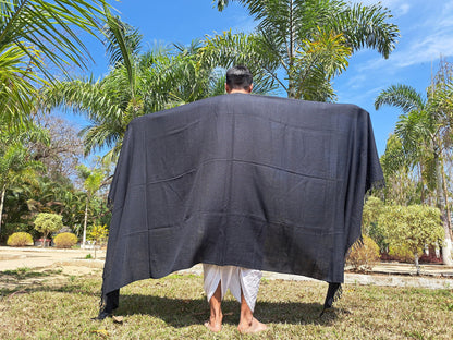 TRIVENI Handwoven Black Pure Himalayan Sheep Wool Meditation Shawl,Himalayan Prayer Blanket,Kullu Shawl,Ethnic Indian Shawl,Wool Prayer Wrap