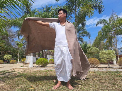 Handwoven Light Brown Pure Himalayan Sheep Wool Meditation Shawl,Himalayan Prayer Blanket,Kullu Shawl,Ethnic Indian Shawl,Wool Prayer Wrap