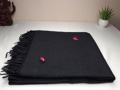 TRIVENI Handwoven Black Pure Himalayan Sheep Wool Meditation Shawl,Himalayan Prayer Blanket,Kullu Shawl,Ethnic Indian Shawl,Wool Prayer Wrap