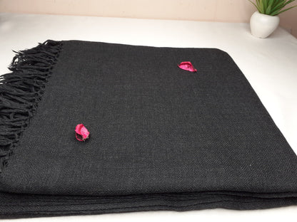 TRIVENI Handwoven Black Pure Himalayan Sheep Wool Meditation Shawl,Himalayan Prayer Blanket,Kullu Shawl,Ethnic Indian Shawl,Wool Prayer Wrap