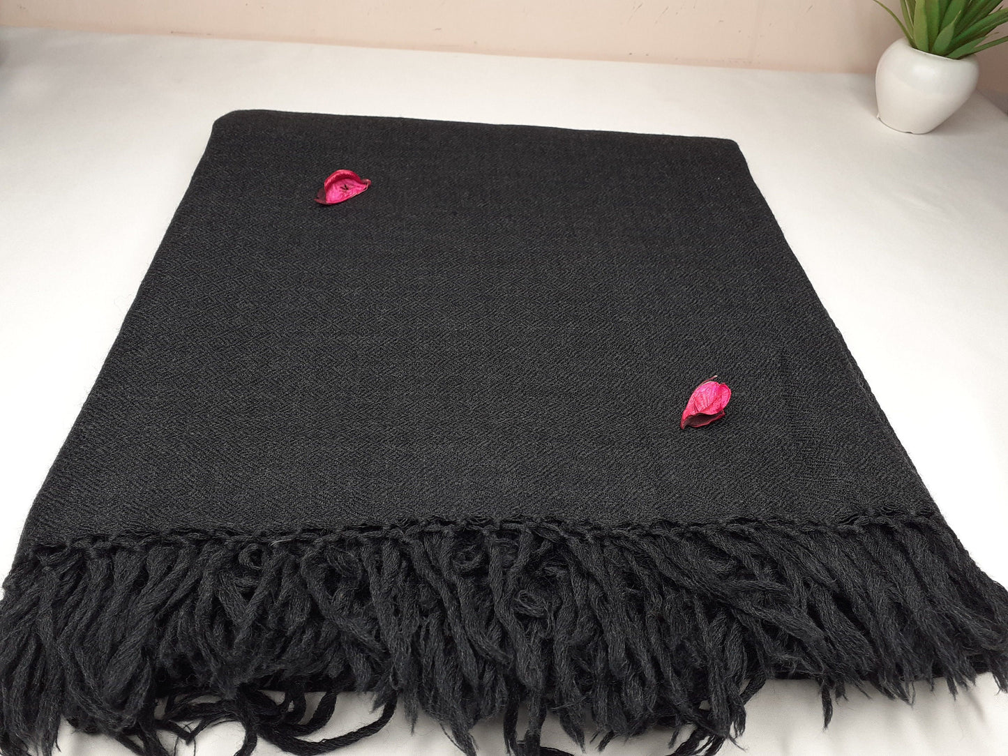TRIVENI Handwoven Black Pure Himalayan Sheep Wool Meditation Shawl,Himalayan Prayer Blanket,Kullu Shawl,Ethnic Indian Shawl,Wool Prayer Wrap