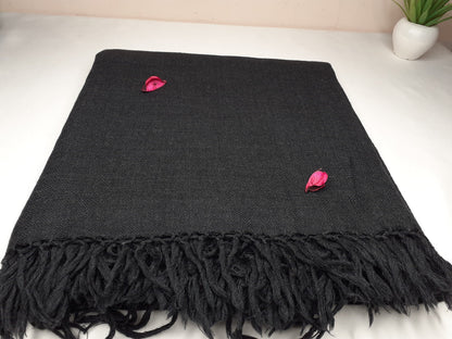 TRIVENI Handwoven Black Pure Himalayan Sheep Wool Meditation Shawl,Himalayan Prayer Blanket,Kullu Shawl,Ethnic Indian Shawl,Wool Prayer Wrap