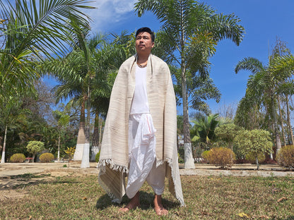 KARMA X-Large Thick Offwhite Handwoven Himalayan Yak Wool Blanket,Yak Meditation Shawl,Tibetan Yak Wool, Tibetan Blanket,Himalayan Yak Wrap