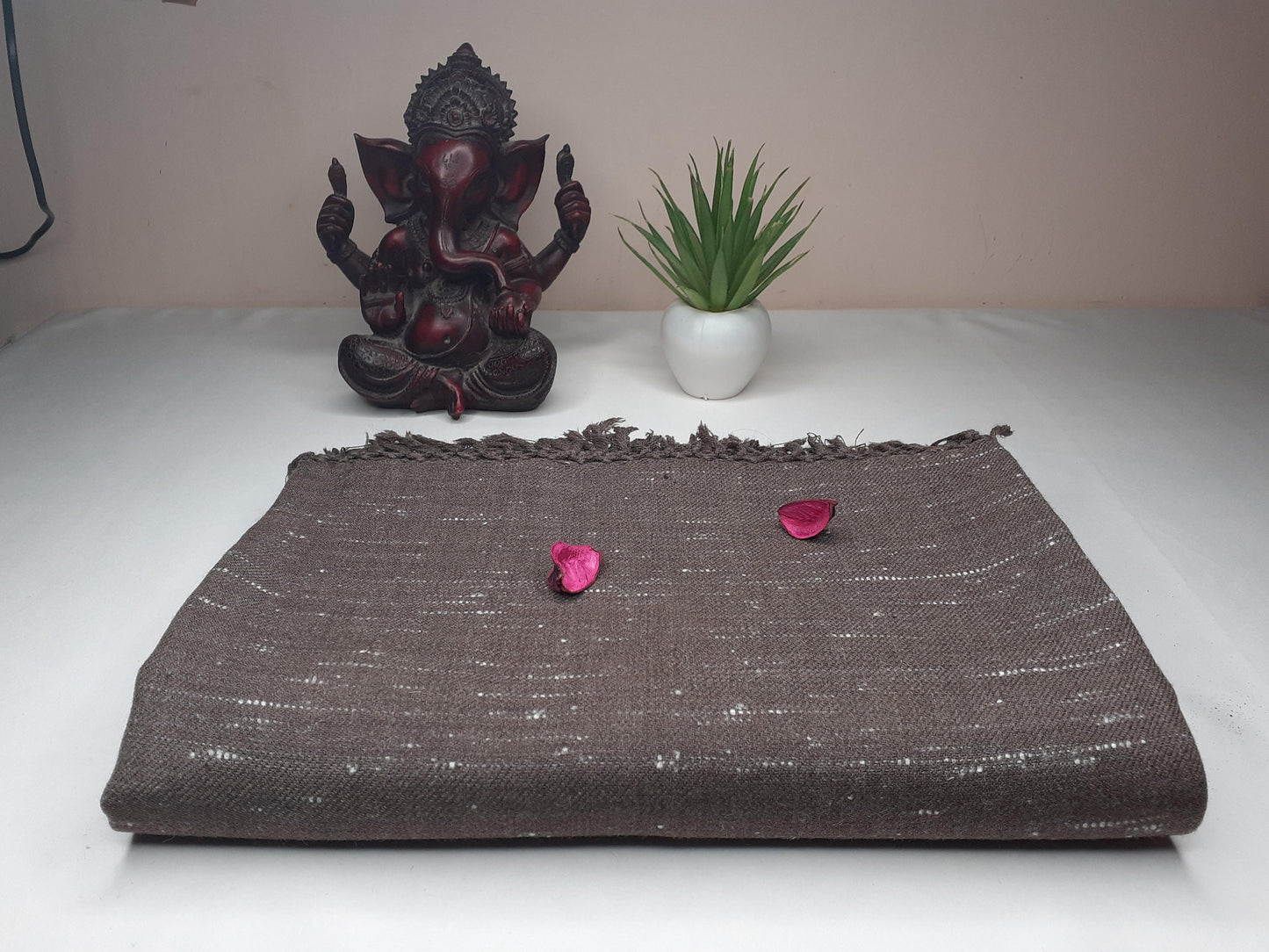 Handwoven Light Brown Pure Himalayan Sheep Wool Meditation Shawl,Himalayan Prayer Blanket,Kullu Shawl,Ethnic Indian Shawl,Wool Prayer Wrap