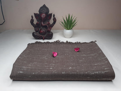 Handwoven Light Brown Pure Himalayan Sheep Wool Meditation Shawl,Himalayan Prayer Blanket,Kullu Shawl,Ethnic Indian Shawl,Wool Prayer Wrap