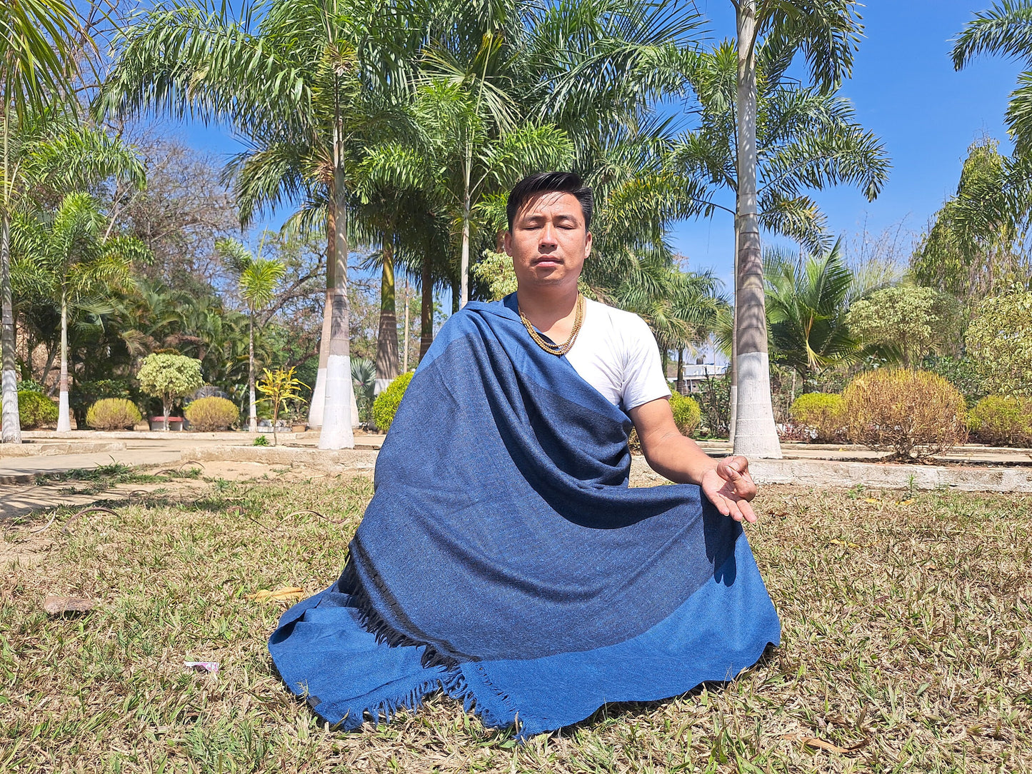 SWASTIKA X-Large Handwoven Pure Himalayan Angora Wool Tantrik Meditation Shawl,Himalayan Wool Prayer Blanket,Ethnic Indian Prayer Wrap/Zen