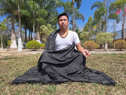 KALI X-Large Thick Black Handwoven Himalayan Yak Wool Blanket,Yak Meditation Shawl,Tibetan Yak Wool, Tibetan Blanket,Himalayan Yak Wrap,