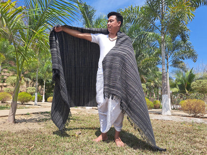 KALI X-Large Thick Black Handwoven Himalayan Yak Wool Blanket,Yak Meditation Shawl,Tibetan Yak Wool, Tibetan Blanket,Himalayan Yak Wrap,