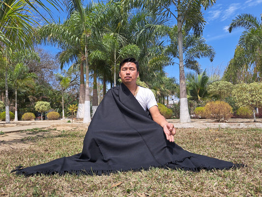 ATMAN X-Large Thick Black Color Handwoven Pure Himalayan Yak Wool Meditation Blanket,Tibetan Yak Wool Wrap,Tibetan Yak Wool Prayer Blanket