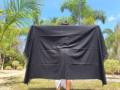 ATMAN X-Large Thick Black Color Handwoven Pure Himalayan Yak Wool Meditation Blanket,Tibetan Yak Wool Wrap,Tibetan Yak Wool Prayer Blanket