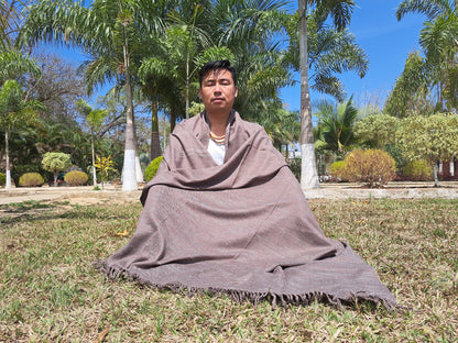 Handwoven Light Brown Pure Himalayan Sheep Wool Meditation Shawl,Himalayan Prayer Blanket,Kullu Shawl,Ethnic Indian Shawl,Wool Prayer Wrap