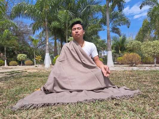 Handwoven Brown Pure Himalayan Sheep Wool Meditation Shawl,Himalayan Prayer Blanket,Kullu Shawl,Ethnic Indian Shawl,Wool Prayer Wrap