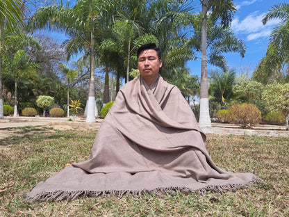 Handwoven Brown Pure Himalayan Sheep Wool Meditation Shawl,Himalayan Prayer Blanket,Kullu Shawl,Ethnic Indian Shawl,Wool Prayer Wrap
