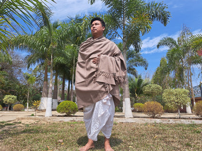 Handwoven Brown Pure Himalayan Sheep Wool Meditation Shawl,Himalayan Prayer Blanket,Kullu Shawl,Ethnic Indian Shawl,Wool Prayer Wrap