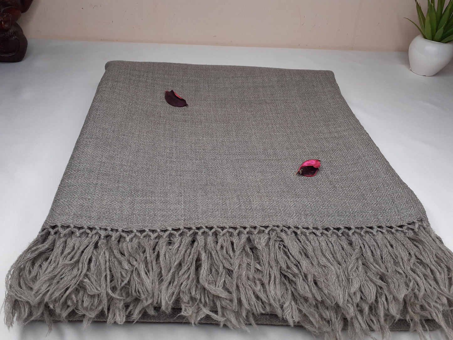 Handwoven Light Brown Pure Himalayan Sheep Wool Meditation Shawl,Himalayan Prayer Blanket,Kullu Shawl,Ethnic Indian Shawl,Wool Prayer Wrap