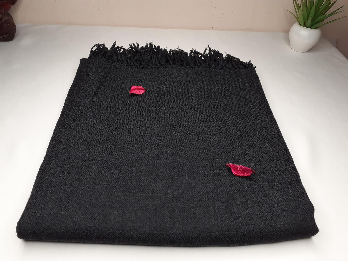 TRIVENI Handwoven Black Pure Himalayan Sheep Wool Meditation Shawl,Himalayan Prayer Blanket,Kullu Shawl,Ethnic Indian Shawl,Wool Prayer Wrap