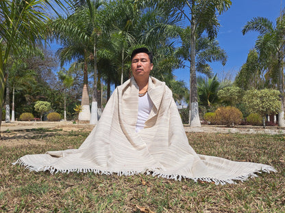 KARMA X-Large Thick Offwhite Handwoven Himalayan Yak Wool Blanket,Yak Meditation Shawl,Tibetan Yak Wool, Tibetan Blanket,Himalayan Yak Wrap