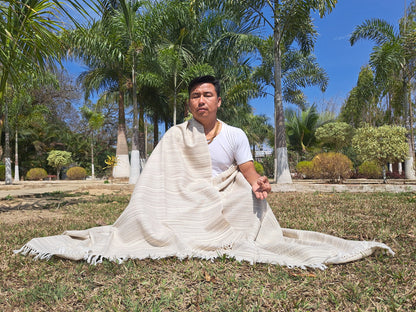 KARMA X-Large Thick Offwhite Handwoven Himalayan Yak Wool Blanket,Yak Meditation Shawl,Tibetan Yak Wool, Tibetan Blanket,Himalayan Yak Wrap