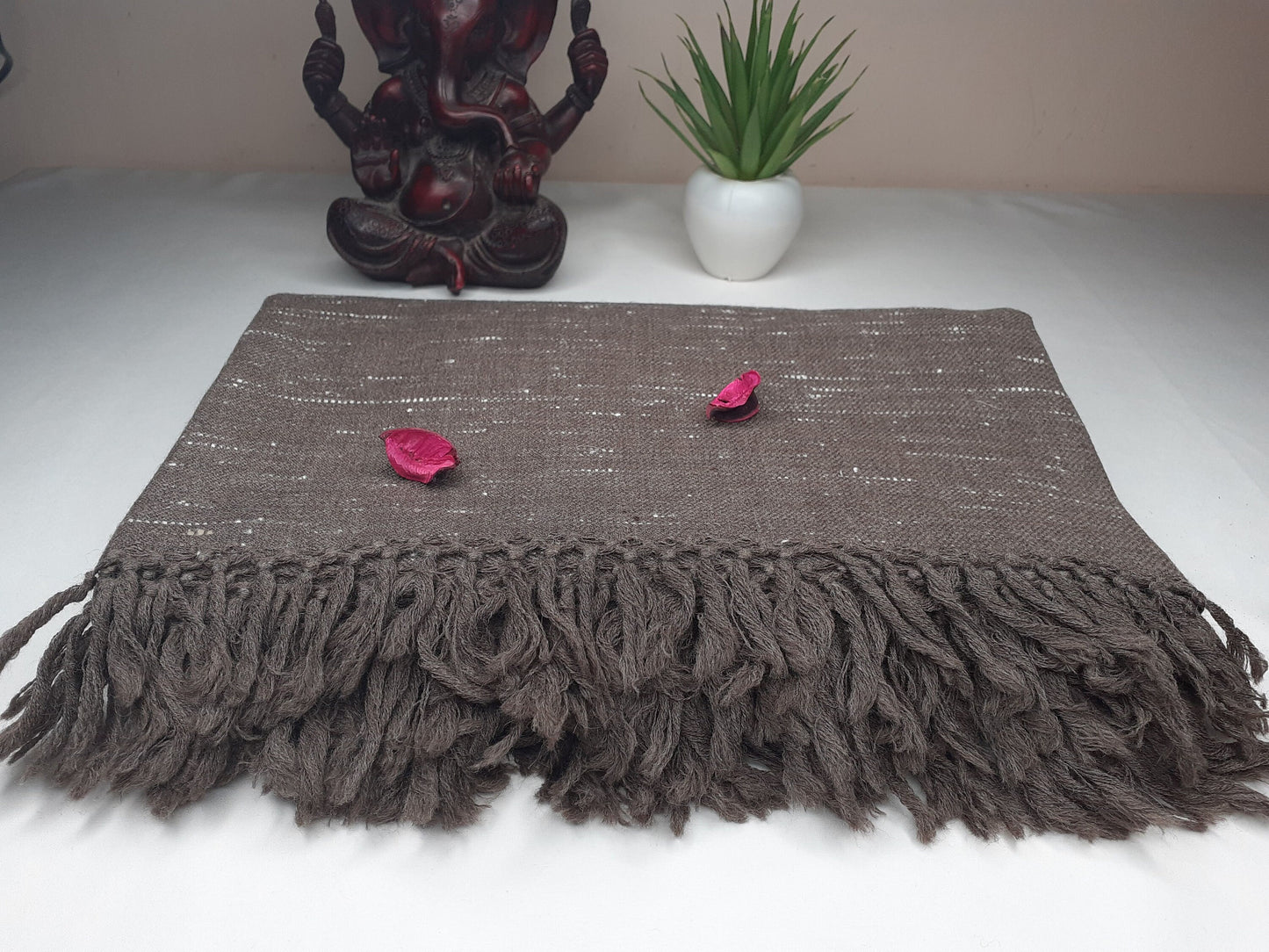 Handwoven Light Brown Pure Himalayan Sheep Wool Meditation Shawl,Himalayan Prayer Blanket,Kullu Shawl,Ethnic Indian Shawl,Wool Prayer Wrap