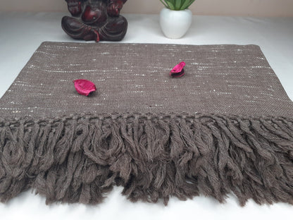 Handwoven Light Brown Pure Himalayan Sheep Wool Meditation Shawl,Himalayan Prayer Blanket,Kullu Shawl,Ethnic Indian Shawl,Wool Prayer Wrap