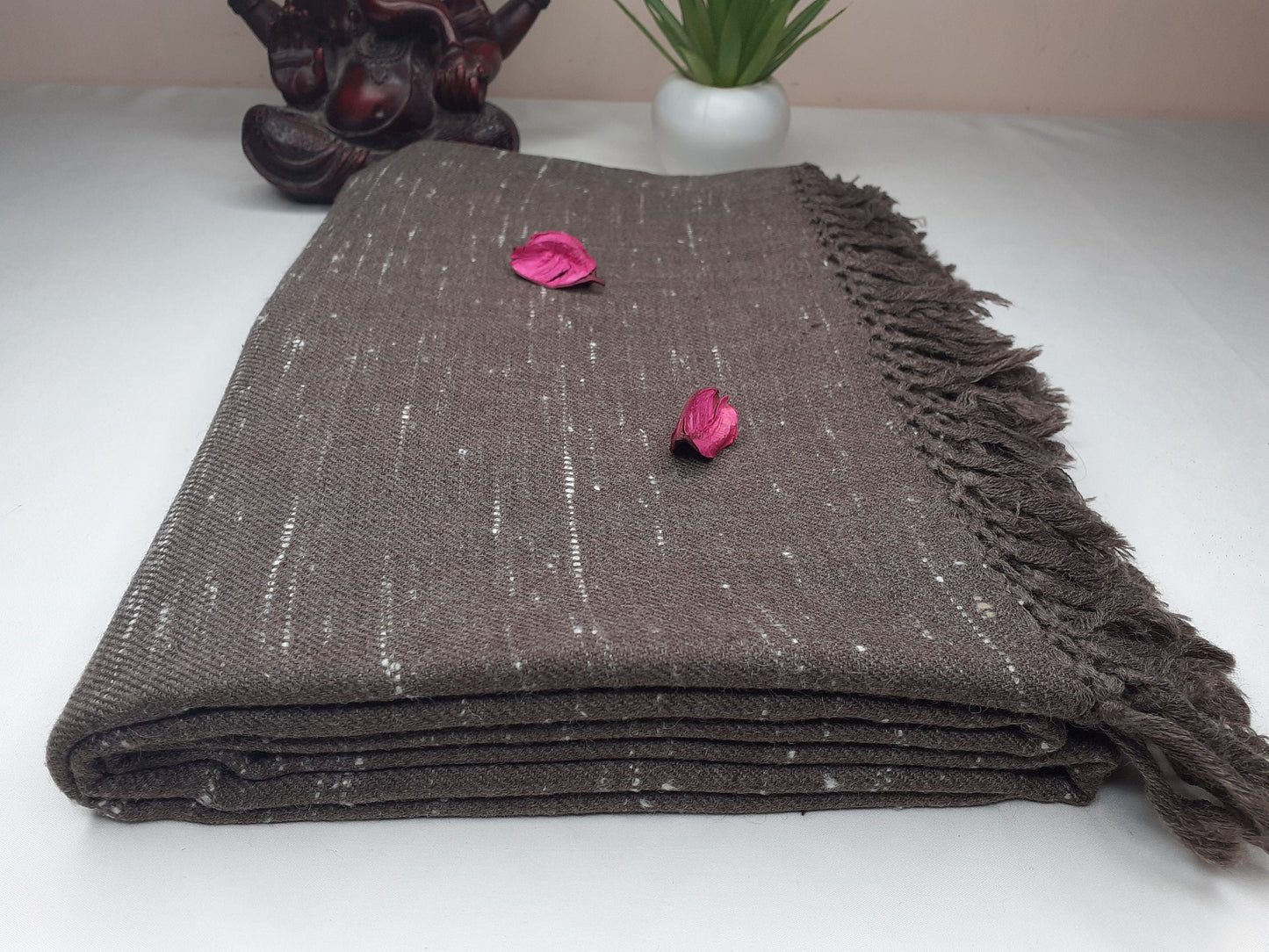 Handwoven Light Brown Pure Himalayan Sheep Wool Meditation Shawl,Himalayan Prayer Blanket,Kullu Shawl,Ethnic Indian Shawl,Wool Prayer Wrap