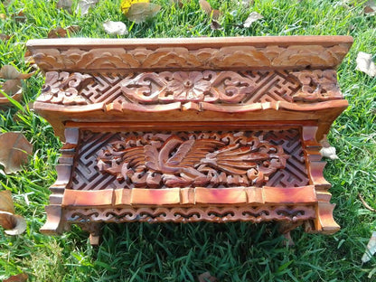 Small Size Heavenly Peacock Handcarved  Foldable Wooden Tibetan Buddhist Altar Table,Zen Meditation Altar,Wood Prayer table, Alter Table