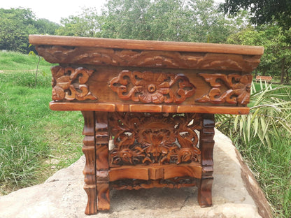 Medium Size Buddhist Auspicious Symbol Carved Foldable Wooden Tibetan Altar Table,Buddhist Prayer Table,Tibetan Meditation Altar,Zen Shrine