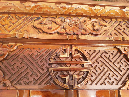 Medium Size Buddhist Auspicious Symbols Handcarved Foldable Wooden Tibetan Buddhist Altar,Zen Meditation Altar,Prayer Table,Wood Alter Table