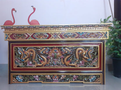 Handcarved Foldable Wooden Tibetan Buddhist Altar,Prayer table,Tibetan Alter Table,Tibetan Buddhist Altar Desk with Auspicious Symbols