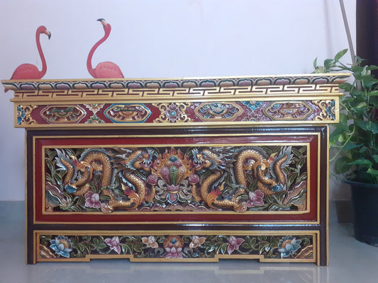 Handcarved Foldable Wooden Tibetan Buddhist Altar,Prayer table,Tibetan Alter Table,Tibetan Buddhist Altar Desk with Auspicious Symbols