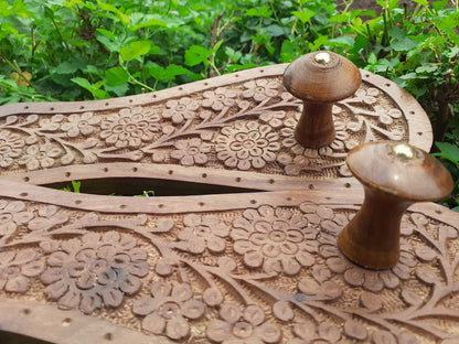 Himalayan"Yogis"Handcrafted Traditional Wooden Slippers for Meditation and Yoga, Unique Carved Wooden Charan Paduka with Floral Designed