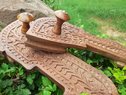 Himalayan"Yogis"Handcrafted Traditional Wooden Slippers for Meditation and Yoga,Unique Carved Wooden Charan Paduka,Prayer Wooden Slippers